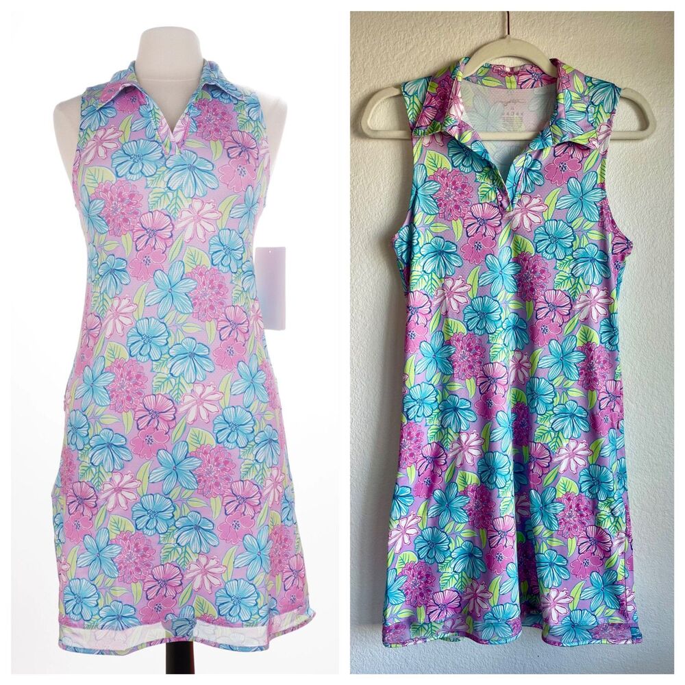 NWOT Gottex Women's Golf Tennis Pickleball Sleeveless Polo Bloom Dress Floral XS